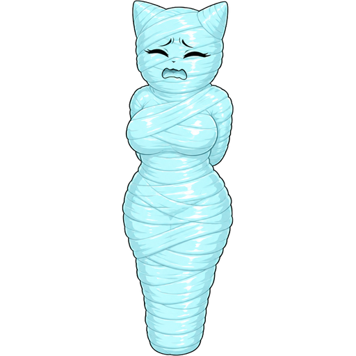 #B8FFFF sticky slik mummy-like-cocoon female cat girl anthro entombed wrapped up and mummified fully covered in a #B8FFFF spider slik cocoon shaped like female cat girl anthro with arms behind back with #B8FFFF spider slik wrappings completely covered with thick layers non-transparent #B8FFFF spider slik wrappings #B8FFFF with facial features expression distress covered with a thick coat of #B8FFFF spider slik wrappings