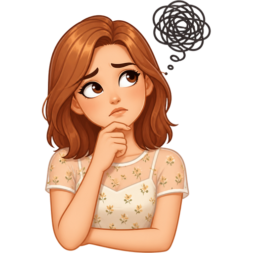 light skin woman with mid-length copper brown hair wearing a summer illusion top short sleeves overthinking
