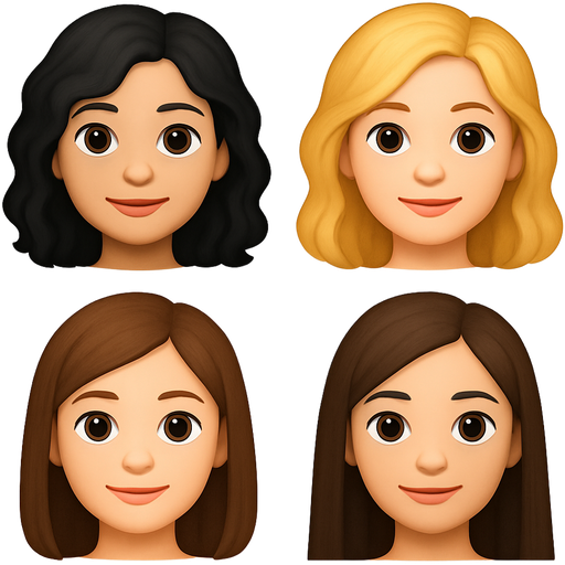 4 girls one with wavy black hair second with wavy blonde hair third with straight brown not long hair and the fourth girl with long hair brown