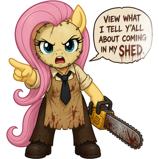 fluttershy+ leatherface= hybrid head body arms and legs view what I tell y'all about coming in my SHED