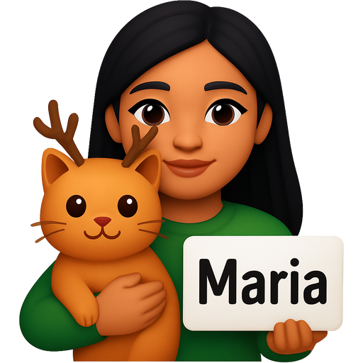 A Grinch Really Pretty Latin girl with black hair holding a cat with reindeer horns and a sign that says Maria
