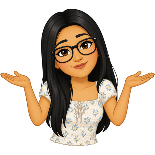 light tan woman with long straight black hair and glasses wearing a summer illusion top short sleeves shrugging