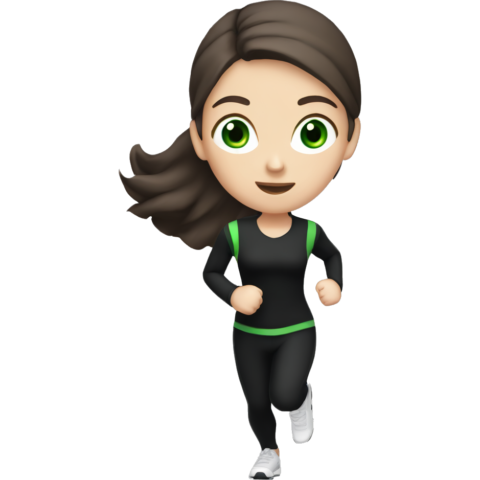 Beautiful white girl with green eyes and dark brown long tail going running πββοΈ (black outfit)