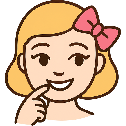 A regular!!!!!!!!! normal!!! emoji with white skin with her finger hooking on her lip with a smiling open face flirty eyes and a pink bow on her head