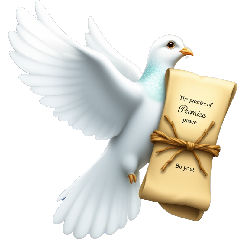 🕊️✨ In a mystical realm where harmony reigns, a radiant dove adorned with shimmering crystal feathers carries a scroll tied with gold vines, inscribed with the promise of peace. Under a starlit sky, a guardian druid in flowing robes swears to protect this vow for all enchanted beings. 🌌🌿