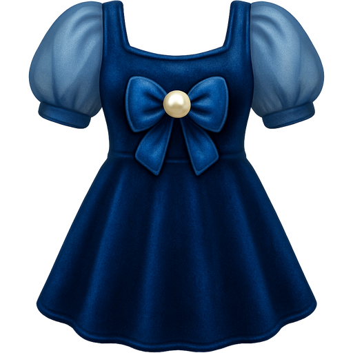 Blue velvet dress with a shiny pearl bow in the middle with see through sleeves and a really short tiny skirt