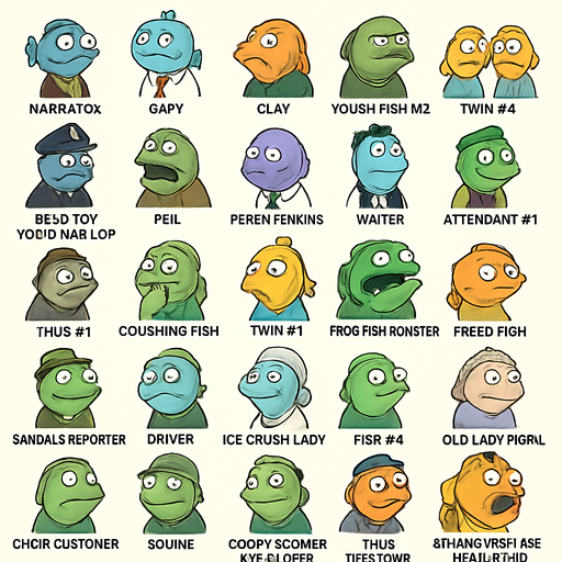 Narrator, Gary, Clay, Tough Fish W2, Twin #2, Houston Voice Man Cop, Phil, Perch Perkins, Waiter, Attendant #1, Thug #1, Coughing Fish, Twin #1, Frog Fish Monster, Freed Fish, Sandals Reporter, Driver, Ice Cream Lady Fish #4 Fish #2, Chum Customer, Local Fish Fish #7, Attendant #2 (Lloyd) Old Lady Pearl Fish #3, Tough Fish W1 (Victor) Squire, Goofy Goober Announcer, Thief Prisoner Singing Goofy Goober The Screamer, Voice of Fisherman Laughing Bubble Cyclops Diver Voice of the Cyclops Voice of the Parrot Fisherman