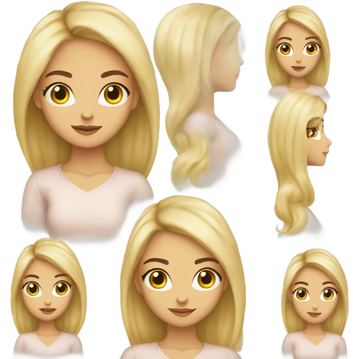 20 year old girl. Blonde hair. Brown eyes. Full lips. Small nose. Skinny. Blowout hair. Thin almond shape eyes. Wearing a babyyellow V-neckshirt. Big breasts