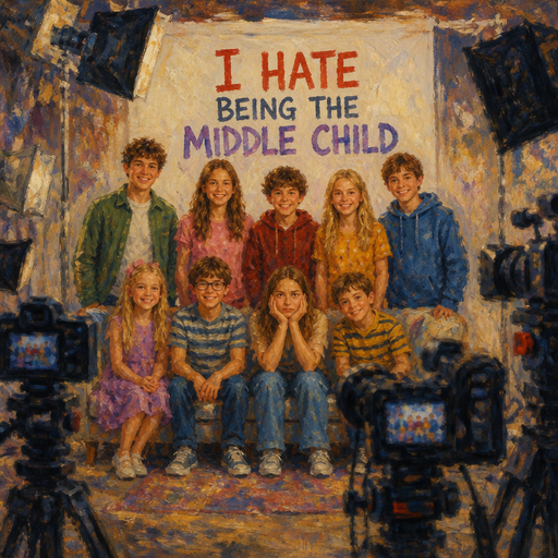 give me a photo shoot for the new show. I hate being the middle child and there’s a family of eight but one of the kids are the middle child and the director is taking a photo and there’s cameras everywhere. The director is behind the scenes of the so he’s not in the photo.