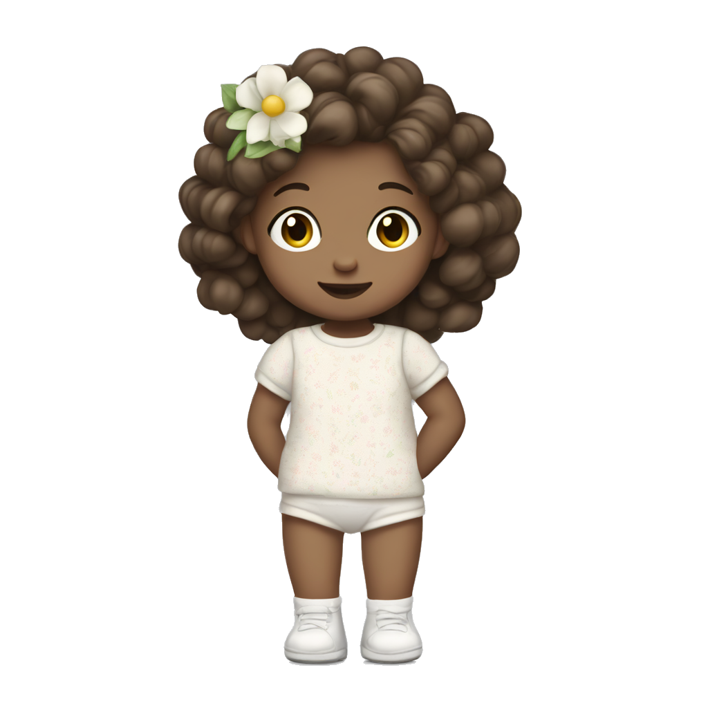 A tiny white brunette girl baby full body in frame with 1 curl that's brunette with a flower jumper with white socks