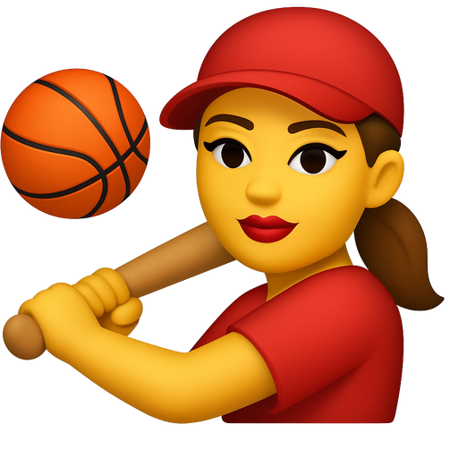 Basket ball girl wearing makeup playing softball combined together the girl is hitting the basketball with the bat