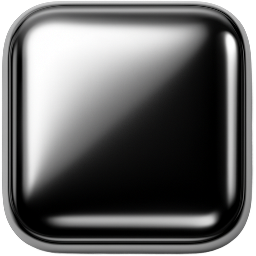 High shine chrome with 50% rounded corners rectangle . Strong top left light source, medium pillow inflation, high contrast reflection, soft bevel fully rounded