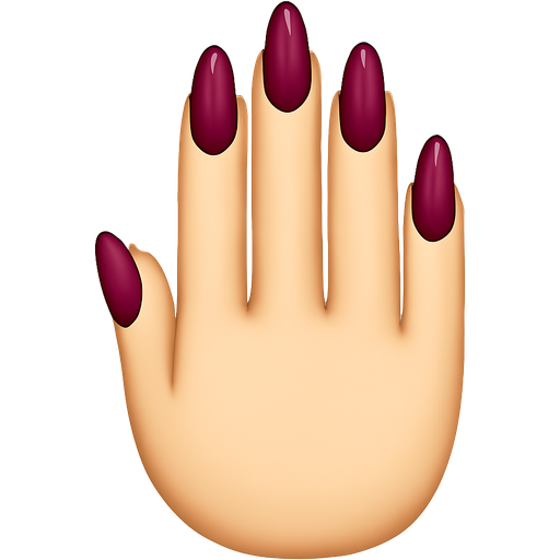 a hand with long burgundy-colored nails, in the same modern iOS emoji style as 💅🏻. Smooth shapes, glossy finish, soft shading, simple details.