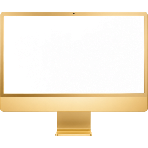 Ultra-realistic 8K render of a luxury gold computer inspired by a modern Apple iMac design, shown perfectly face-on in a centered and symmetrical composition. The device features a premium polished metallic gold unibody chassis with elegant minimal flat edges and flawless seamless detailing that showcases ultra-high-end apple style design. The computer screen is completely transparent, designed like a crystal-clear glass frame with no visible interface or content, allowing visibility directly through the display while maintaining the realistic proportions and structure of a genuine iMac screen. Cinematic studio lighting, ray-traced reflections, shallow depth of field, DSLR-quality product photography style, ultra-sharp focus, hyper-realistic rendering, Apple-style advertising aesthetic, luxury fashion tech branding vibe, no imperfections.