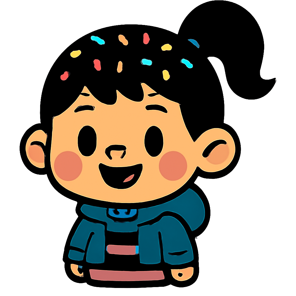 A very short little girl with sprinkles in her hair with a dark teal hoodie and a short black and pink striped shirt with black hair in a ponytail