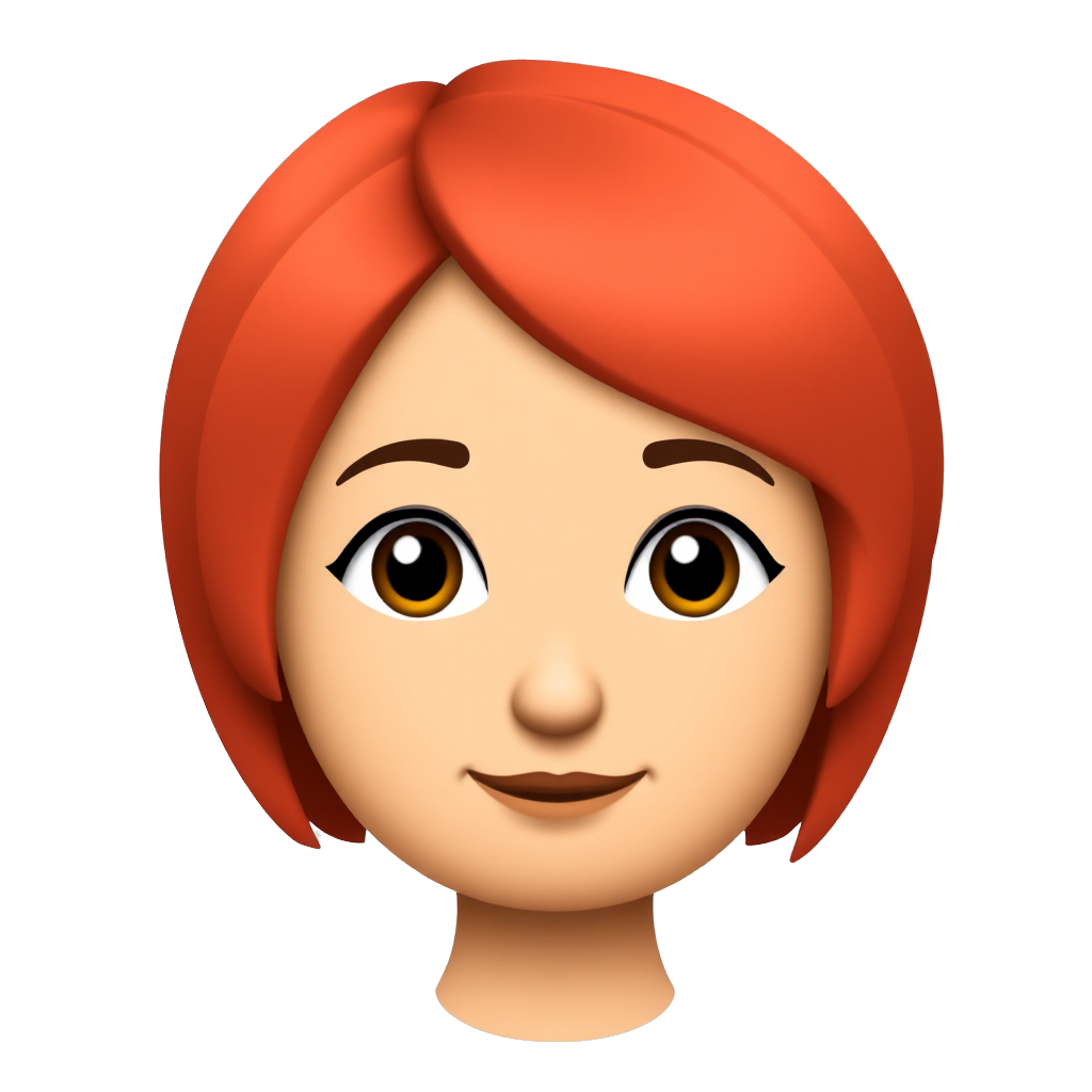I want an emoji of a young girl with medium-dark skin and short red hair. She should have a friendly or slightly flirty expression, with soft features and expressive eyes. Keep the design simple yet vibrant.
