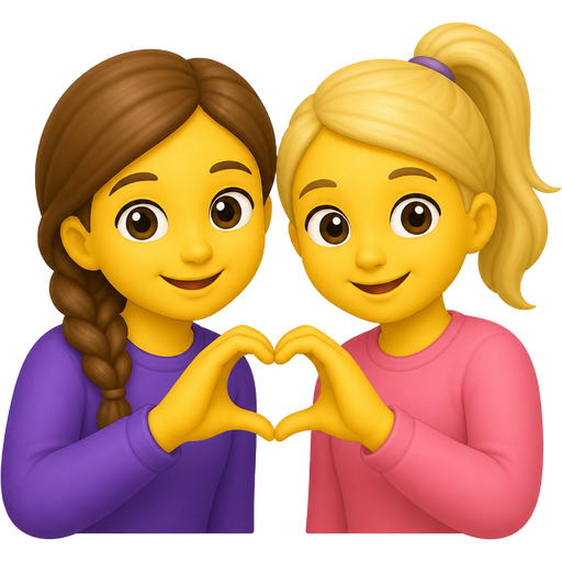 Girl with braid and brown hair with a girl with blonde hair in a ponytail, and make them doing a heart with your hands