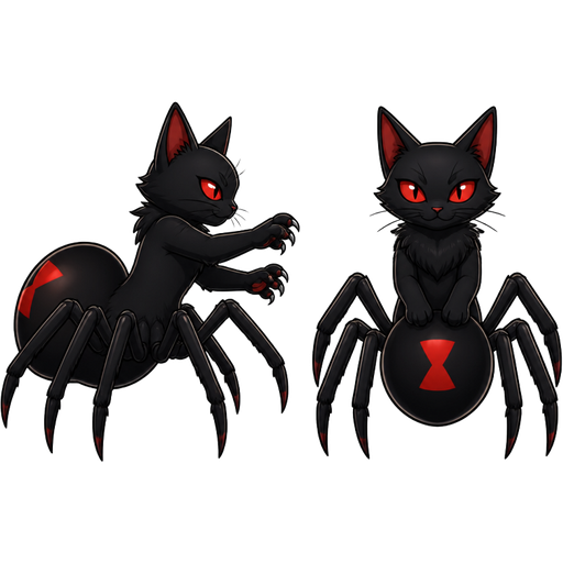 black widow cat drider hybrid about to grab side view next to black widow cat drider hybrid normal view