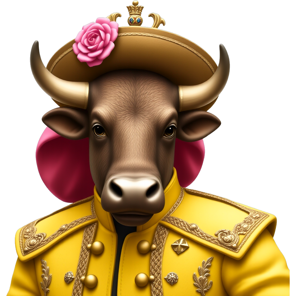 torero español, matador de toros como Roca Rey, con un capote amarillo y rosa donde ponga escrito Álvaro Chilet