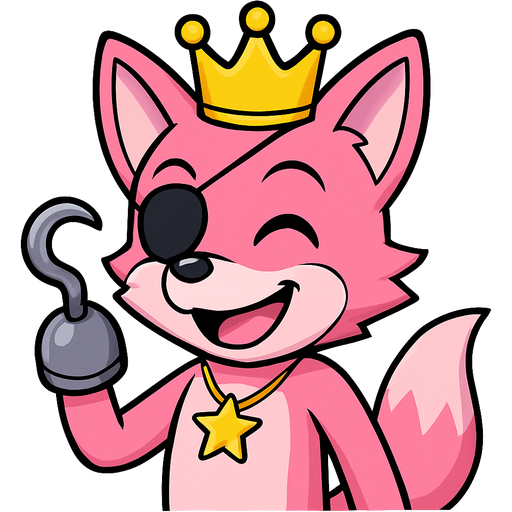 Male pink anthro fox happy with golden crown and star necklace with a pirate hook sonic and eyepatch sonic x style