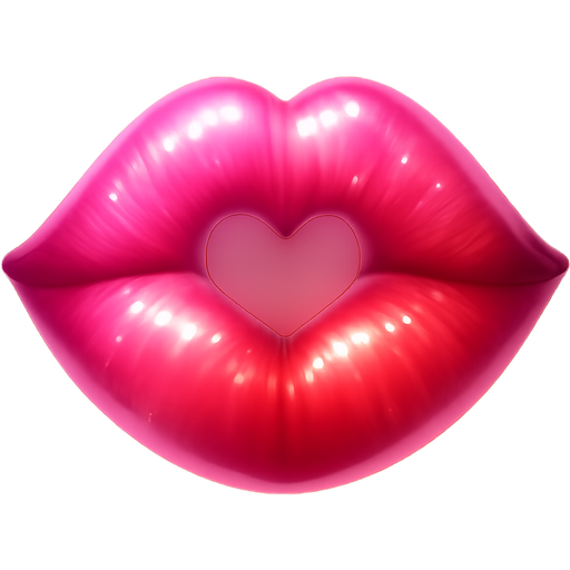 A kiss mark with a transparent heart shaped hole where the lips meet and make it a gradient pink to red color