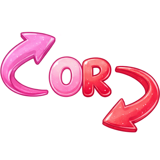 Double head curved arrow pink on one end red on the other end with sparkles and the word “OR” written in pretty pink and red letters
