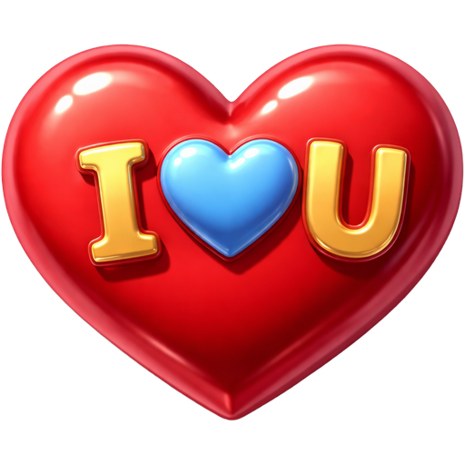 I 🩵U written inside a beautifully shaped 3D heart that looks like it's puffed out for a realistic 3D effect.