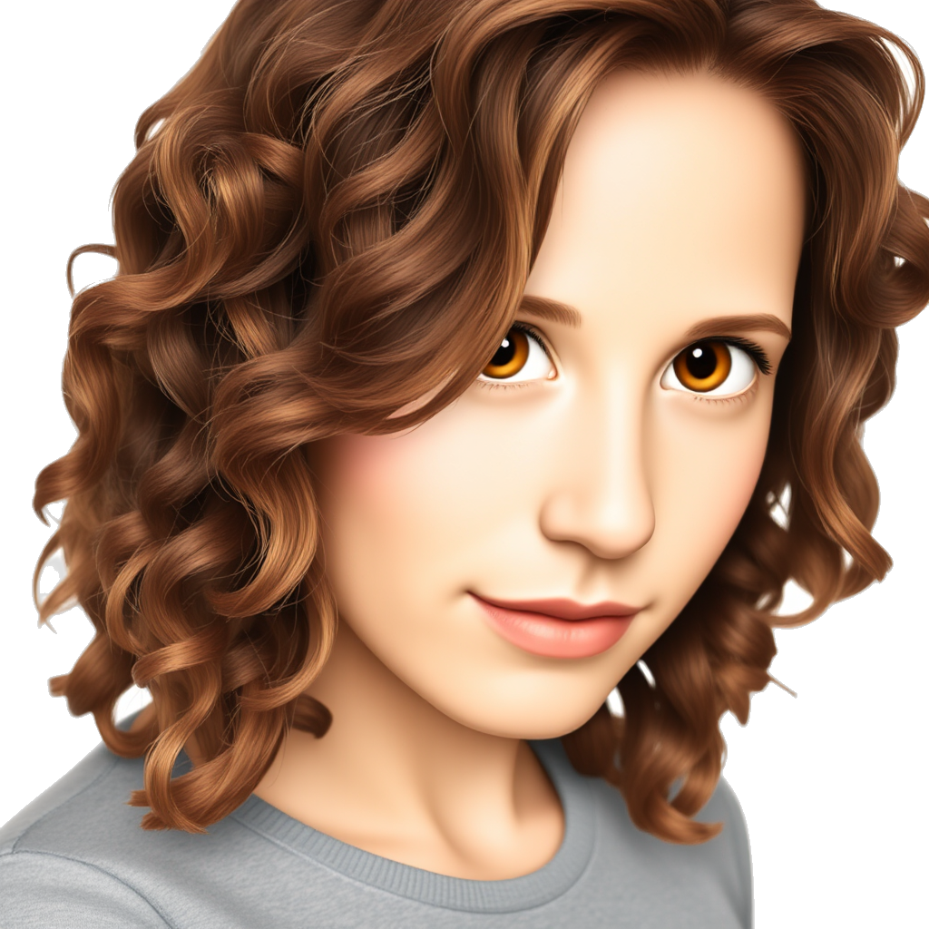 mixed teen girl with mid length brown curly hair with red and blonde lowlights and really dark brown eyes