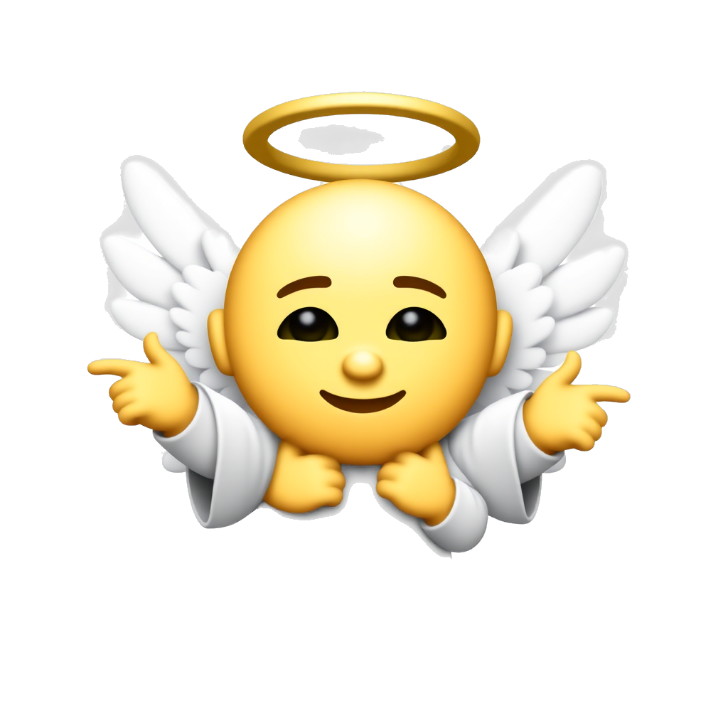 Basic emoji but with a bunch of hands pointing to different directions with a bunch of angel wings on the back and a golden halo with a small smile and half closed eyes