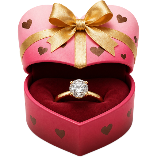 Engagement Ring in a Pink and Red Ombré Valentine’s Day Box with a Gold Bow and Brown Heart Details