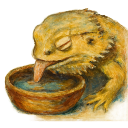 Can you make the same emoji you did before I don't think I saved it it was a bearded dragon drinking out of a wooden dish with his eyes closed and his tongue out