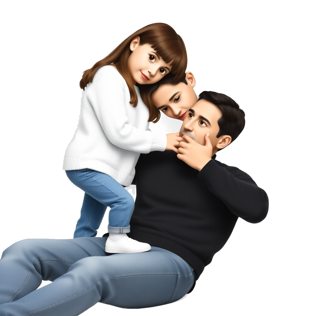brunet girl wearing a white sweater blue jeans and white shoes standing and resting head on a ligh skin guy with black hair a black sweater blue jeans and white shoes