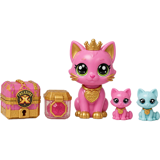 moose toys treasure x meow gold pink mother cat with two exclusive cats pink cat and light cyan cat two exclusive non-gold treasures