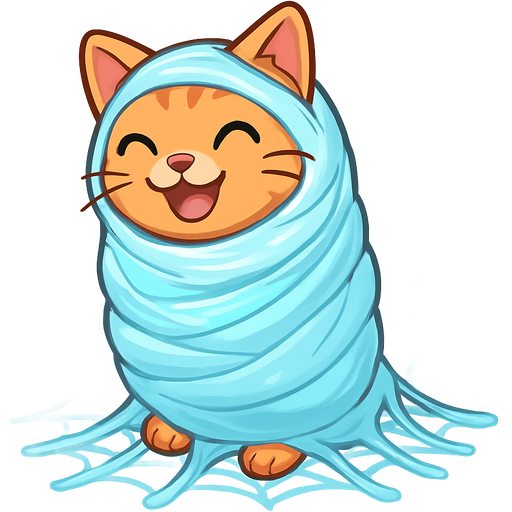 #B8FFFF slikworm cocooned pod encased enveloped cocooned orange cat happy covered with #B8FFFF huge coating of #B8FFFF slik and huge #B8FFFF slik wrappings and huge #B8FFFF webbing wrappings #B8FFFF on the ground and #B8FFFF webbings wrappings #B8FFFF cartoon style emoji, fun expressive character