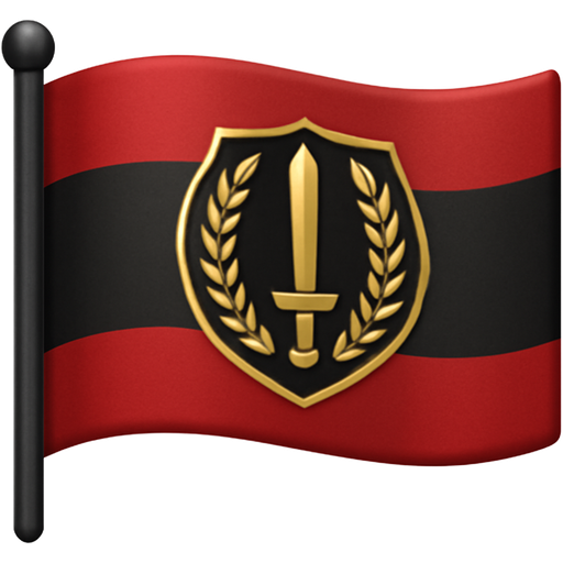 Black American Flag, 2 Red Stripes, Black Middle, and Gold Sword in the middle with a crest surrounding