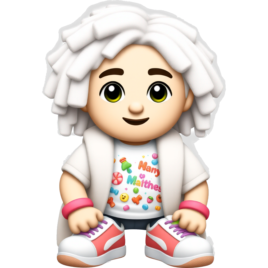 Candy-coated Matt Sturniolo, draped in a shirt made of sugary Matthew 4 designs! His hair is spun sugar, and his sneakers are gummy bears. Licorice bracelets adorn his wrists, and a sprinkle of edible glitter sparkles from his shirt, making him a sweet emoji delight! 🍬✨🍭