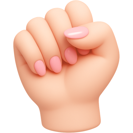 A minimal emoji-style illustration of a beautiful white feminine hand flexing elegant nails. The hand is soft and smooth with realistic proportions, no jewelry. Nails are medium-length, neatly shaped, painted in a soft glossy baby pink color. Simple clean design, rounded edges, small-scale emoji look, no background, flat lighting, smooth shading, cute and pretty aesthetic, high clarity, centered composition.