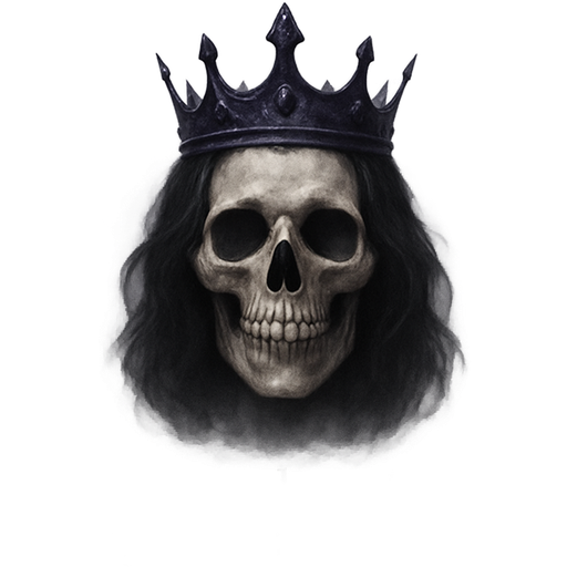 Looks like: πππͺ» β black-haired skull queen with a dark purple crown, soft smoky aura, and tiny sparkles around her. Saying: βThe crown doesnβt shine β it glows in the dark.β