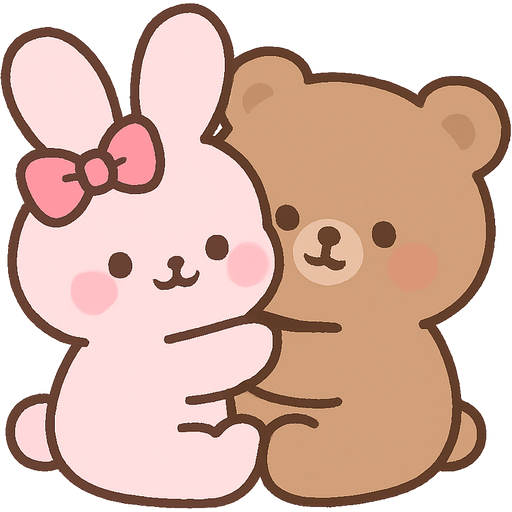 A very cute small bunny, but is the lightest shade of pink ever just a tiny bit dark but not at dark at all and it has a pink bow and is hugging a brown bear bigger than her