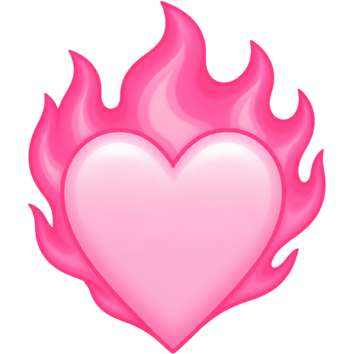 que sea un corazón en llamas pero el corazón de color Rosa pastel y el fuego de color Rosa pastel fuerte