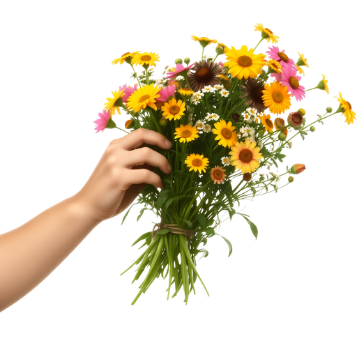 "Soft pastel background, a man gently holding vibrant wildflowers, vintage vibes, dreamy atmosphere, Gen Z aesthetic."