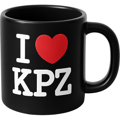 all black mug cup / I ❤️ KPZ letter on it / I ❤️ NY mug cup style / no liquid inside / handle on right side / no glossy heart