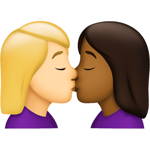 Make a blonde hair blue eye white woman and a brown haired brown eyed Indian woman kissing eachother