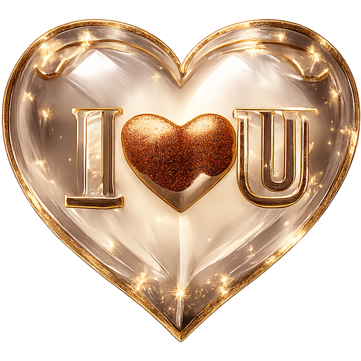I❤︎U written inside a beautifully shaped 3D heart that looks like it's puffed out for a realistic 3D effect. Heart should be see through clear looking can have tint of color