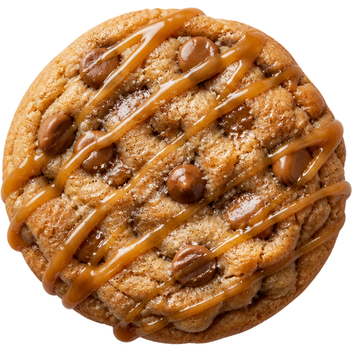 Soft Baked Caramel Macchiato Sugar Cookie with Salted Caramel Chocolate Chips and the Cookie is Coffee Macchiato Flavored with Cinnamon and Sugar Drizzled with Caramel