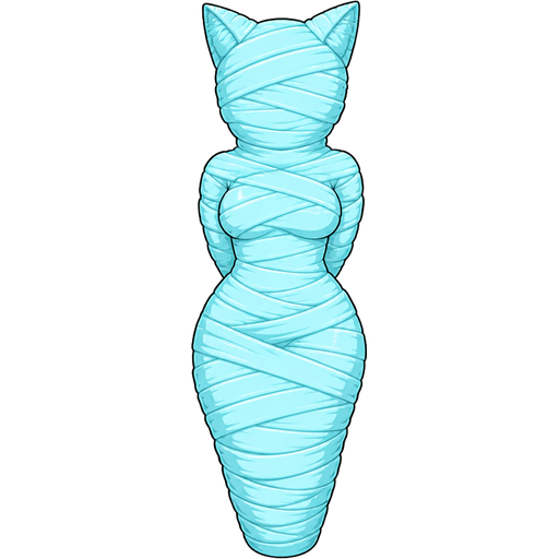 wrapped up and mummified fully covered in a #B8FFFF spider slik cocoon shaped like female cat girl anthro with arms behind back with #B8FFFF spider slik wrappings completely covered with thick layers non-transparent #B8FFFF spider slik wrappings #B8FFFF