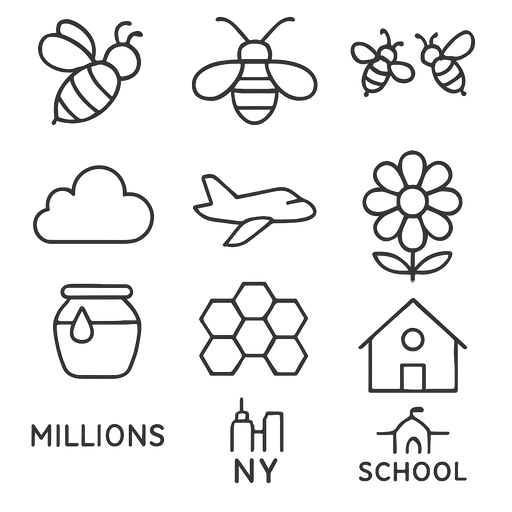 Bee 1, Bee 2, Bees, Sky, Airplane, Giant Black and Yellow a flowers bees honey and Millions and Bees, New York, Home and School