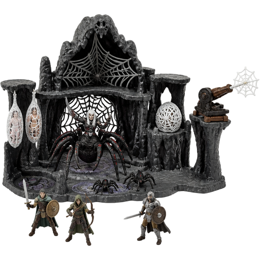 drider's lair playset with 2 spider web cocooned victims 1 drider 3 baby spiders 1 spider cocoon spider web cocoon prison with clip to place your figures 1 spider launcher 1 spider web missile 3 warriors