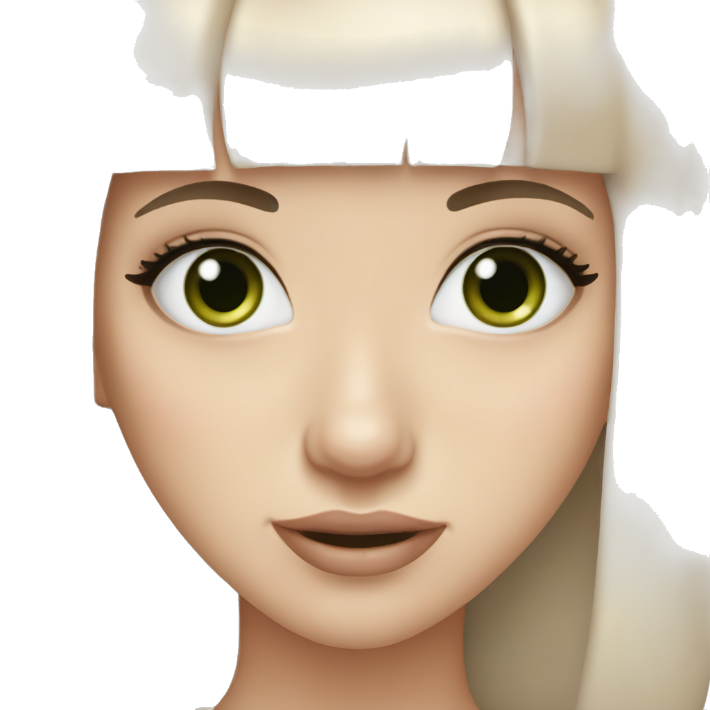 Pale girl with dark brown hair, straight bangs, eyeliner, dark green eyes, small nose, light pink big lips, long eyelashes, nose freckles