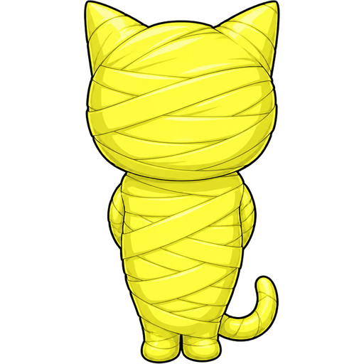 wrapped up and mummified and cocooned fully covered in a #FAFF6B spider slik cocoon shaped like morgana anthropomorphic cat Persona 5 with arms behind back with #FAFF6B spider slik wrappings completely covered with thick layers non-transparent #FAFF6B spider slik wrappings #FAFF6B